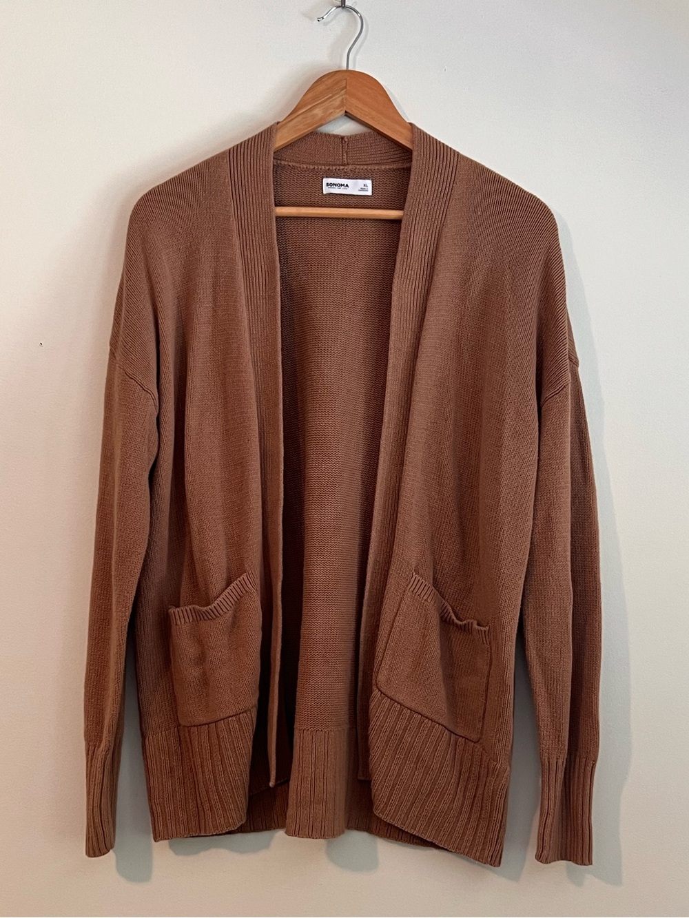 Relaxed Open-Front Cardigan in Warm Brown